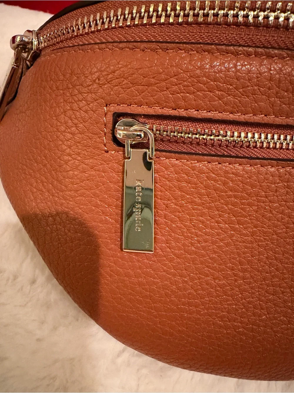Kate Spade Cognac Pebbled Leather Crossbody Belt Bag w/ gold trim - Picture 4 of 9